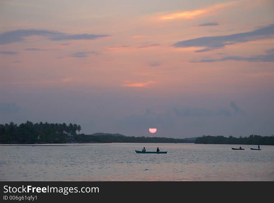 Sunset on the lagoon of Chacahua, Mexico