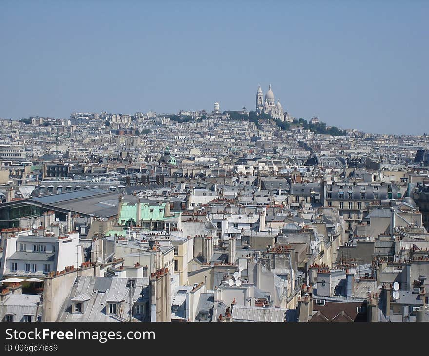 The hill of montmatre in Paris, France. The church is Sacre-Coeur. The hill of montmatre in Paris, France. The church is Sacre-Coeur.