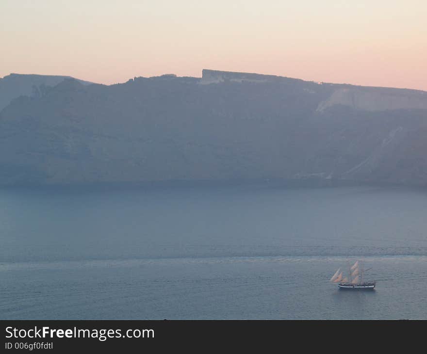 Tall Ship sailing near Santorini