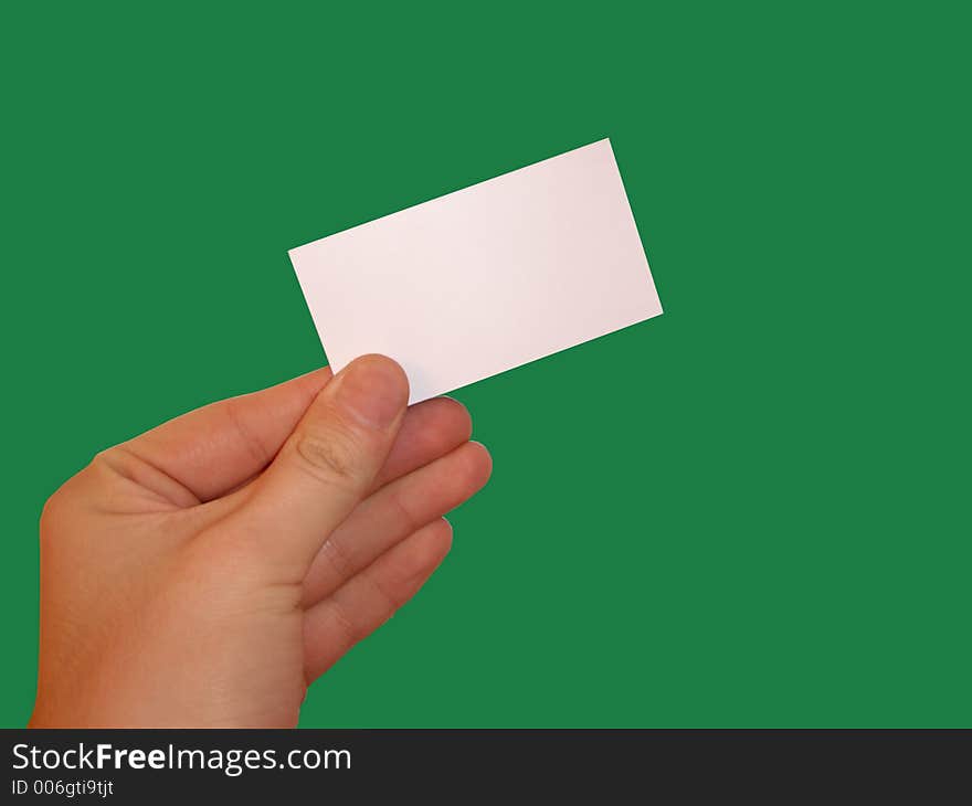 Isolated empty white blank card ready for text on green background. Isolated empty white blank card ready for text on green background