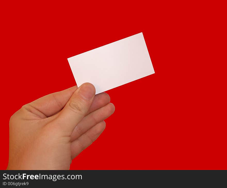 Isolated empty white blank card ready for text on red background. Isolated empty white blank card ready for text on red background