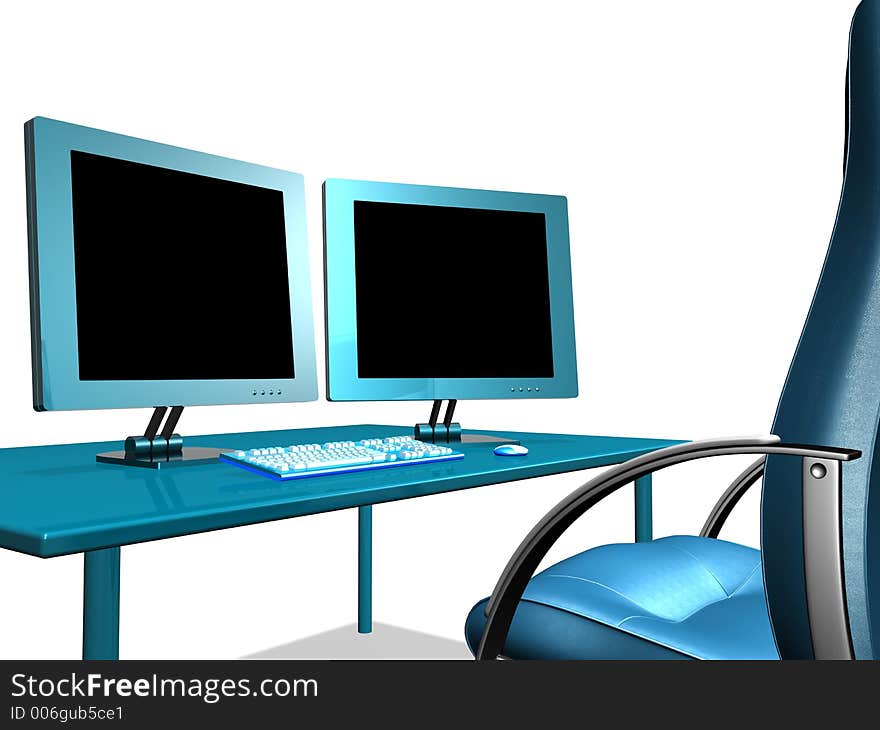 3d model of lcd monitor in the office. 3d model of lcd monitor in the office