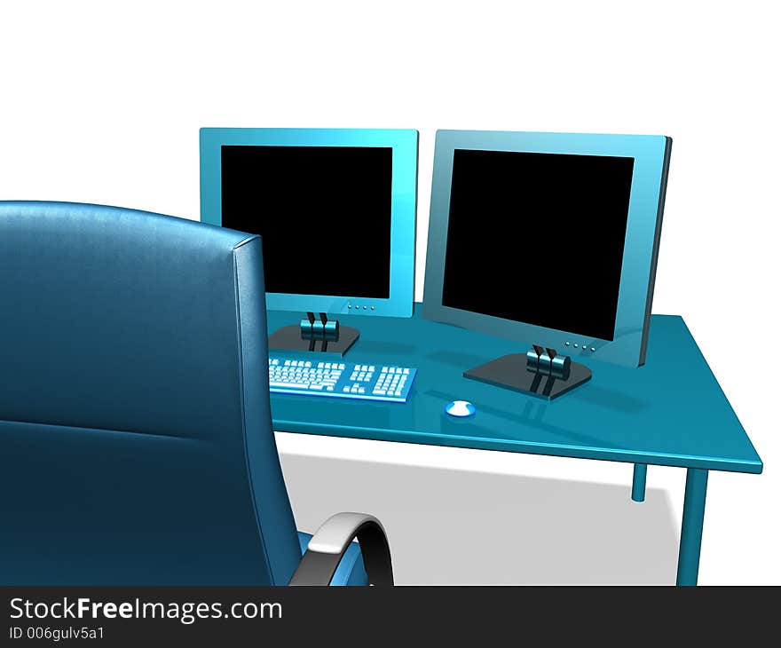 3d model of lcd monitor in the office. 3d model of lcd monitor in the office