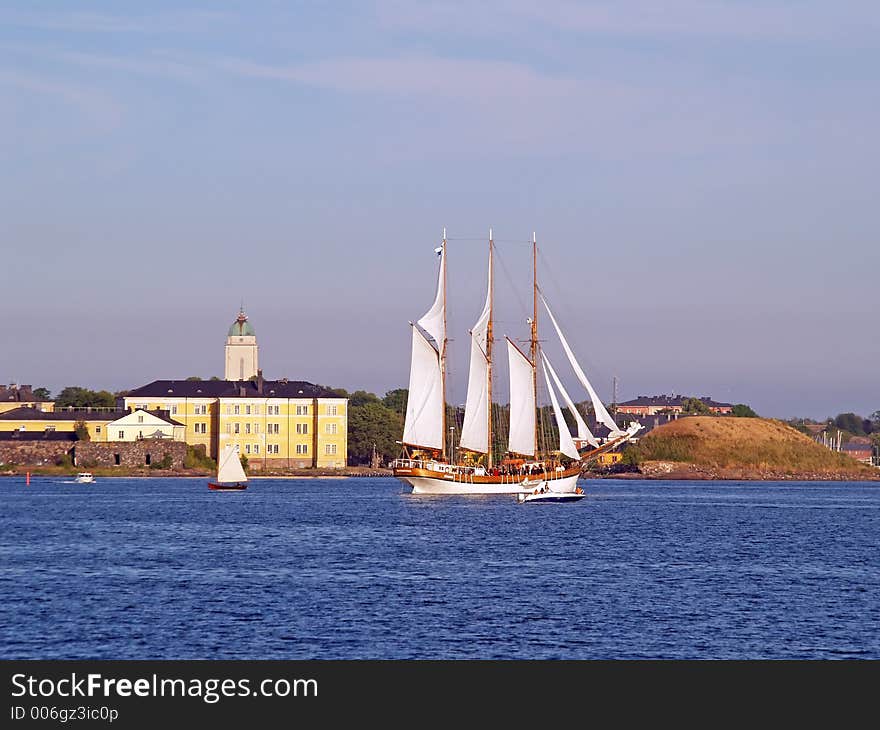 A wooden sails boat