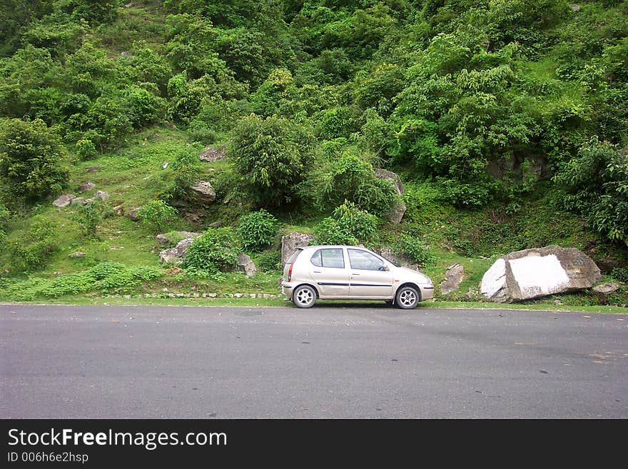 An Indian car on a Himalayan Road. An Indian car on a Himalayan Road