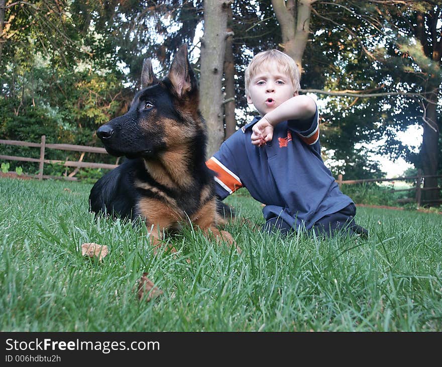 A boy and a dog. A boy and a dog