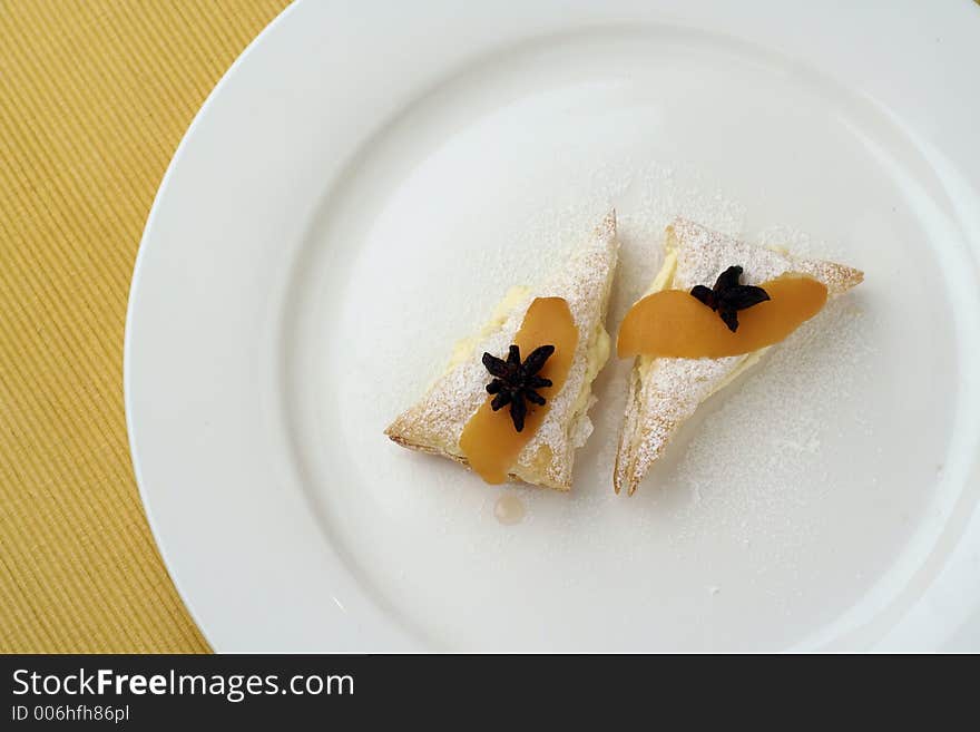 Lemon dessert on white plate