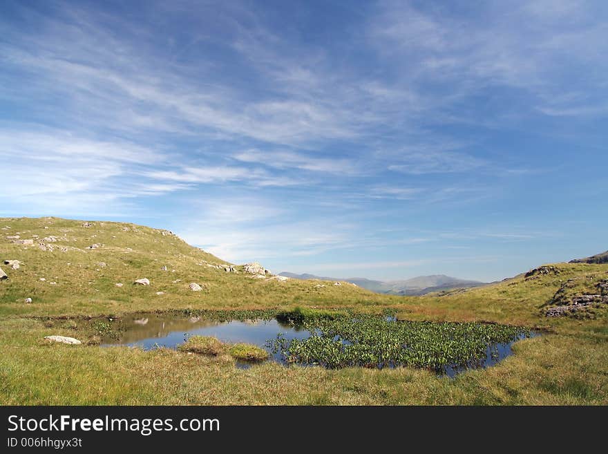 Small tarn with mountain in background. Small tarn with mountain in background