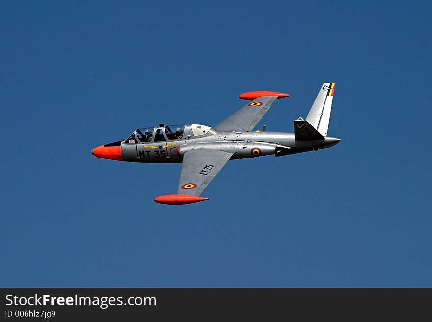 A Fouga Magister from the Belgian Airforce, used as trainer in the past. The pilots are clearly visible as well.