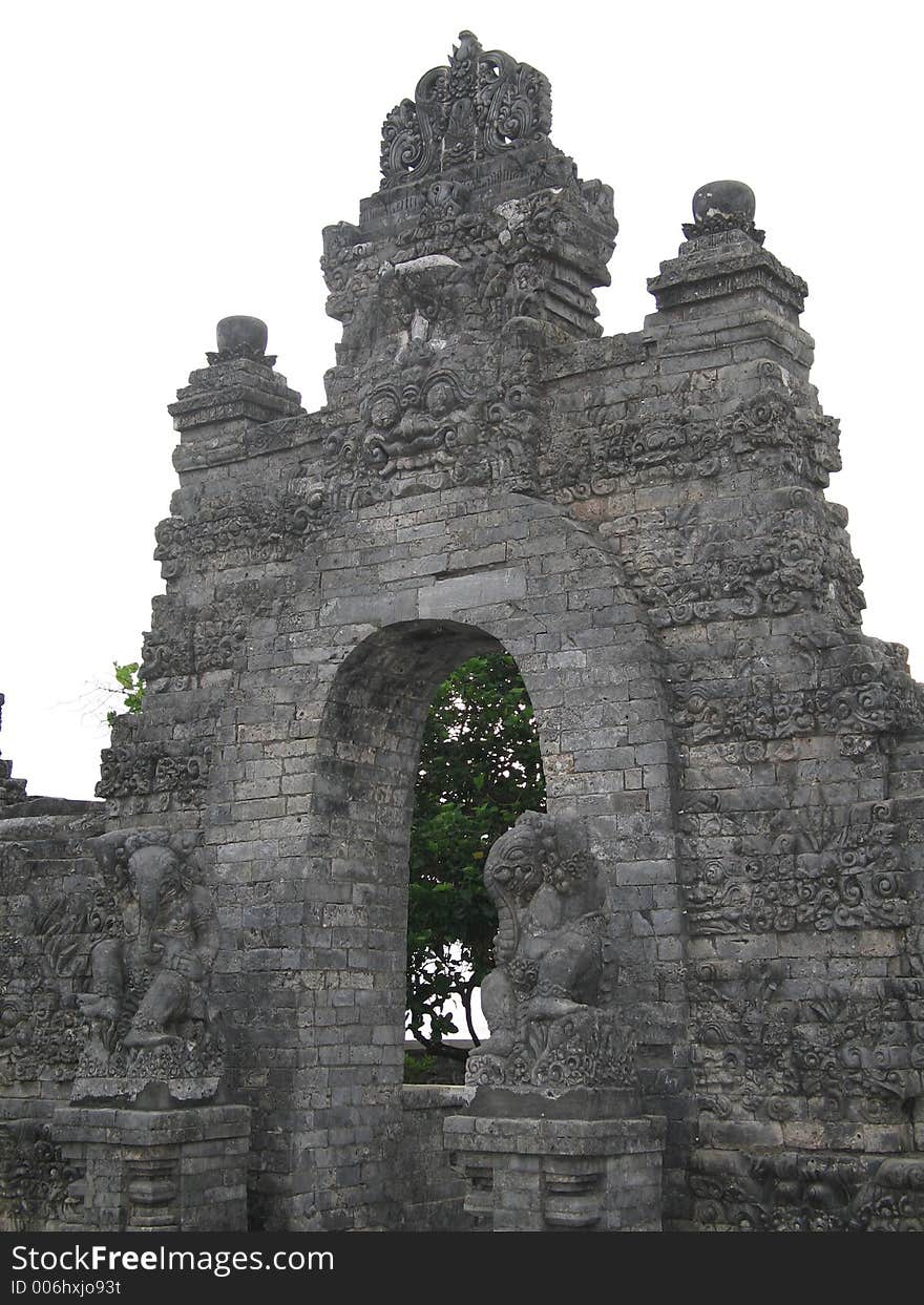 A detailed shot of a archway at a temple in Bali. A detailed shot of a archway at a temple in Bali