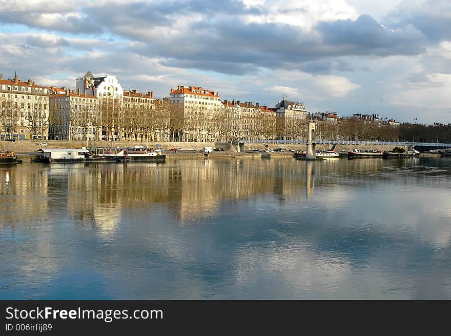 Lyon, the bank of the Rhone (France). Lyon, the bank of the Rhone (France)