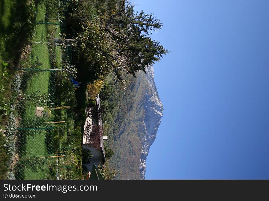 Mountain and garden with a clear blue sky. Mountain and garden with a clear blue sky.