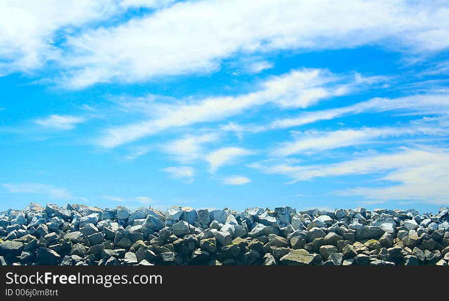 Rocky wall at low tide.