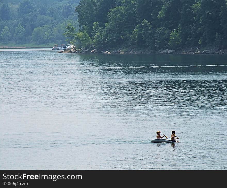 Two boys on raft