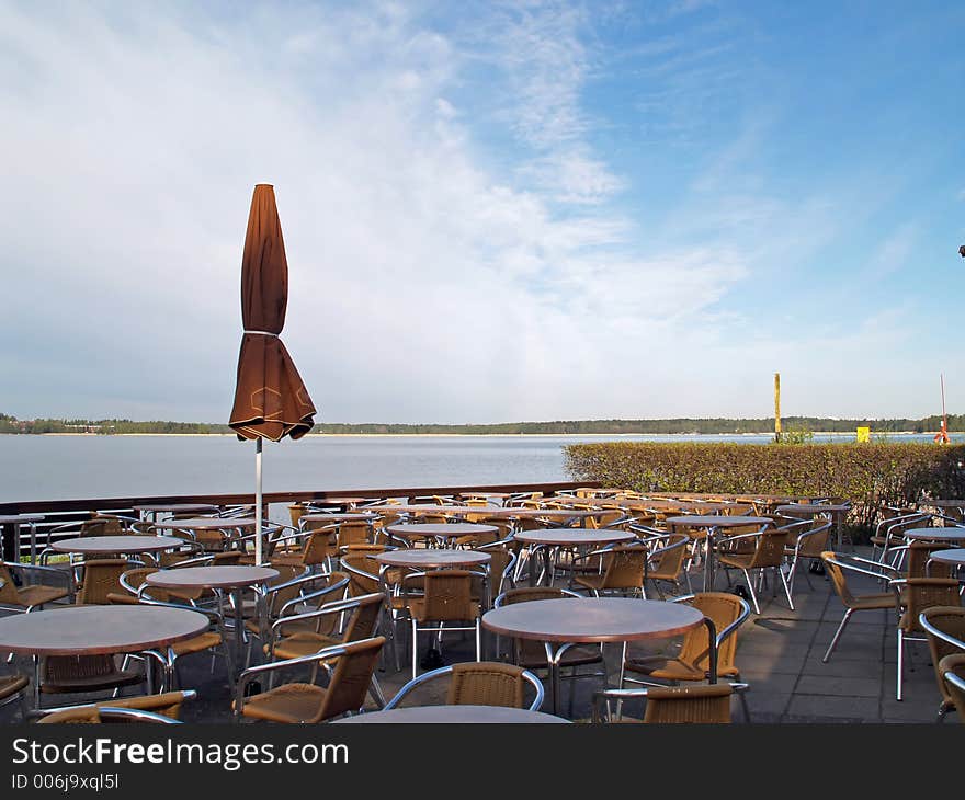 Waiting for customers in cafeteria near the seashore