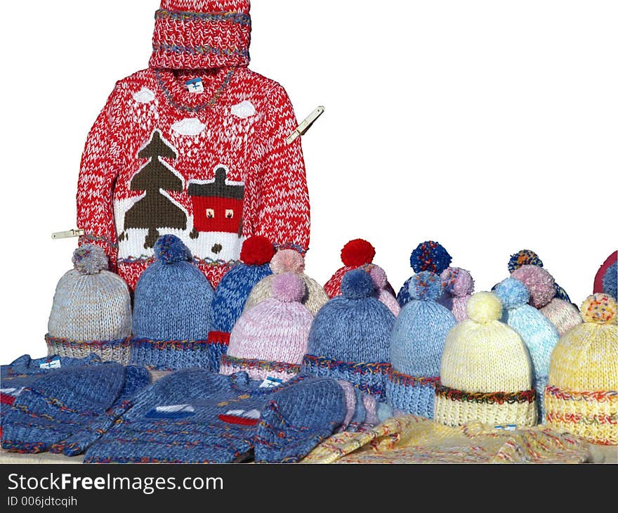 Wool caps ready in a market