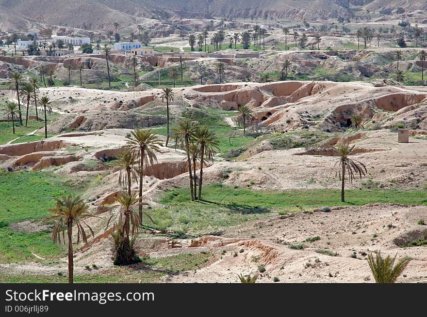 Troglodyte dwellings and oasis. Troglodyte dwellings and oasis