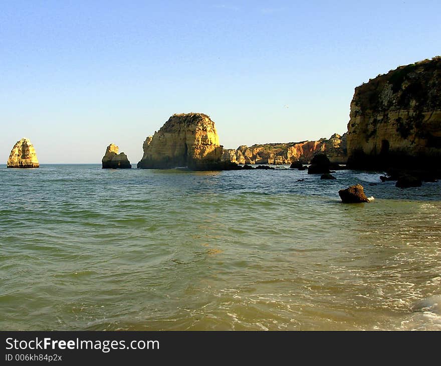 D.Ana Beach and sea in the city of Lakes (Lagos), Algarve, Portugal. D.Ana Beach and sea in the city of Lakes (Lagos), Algarve, Portugal.