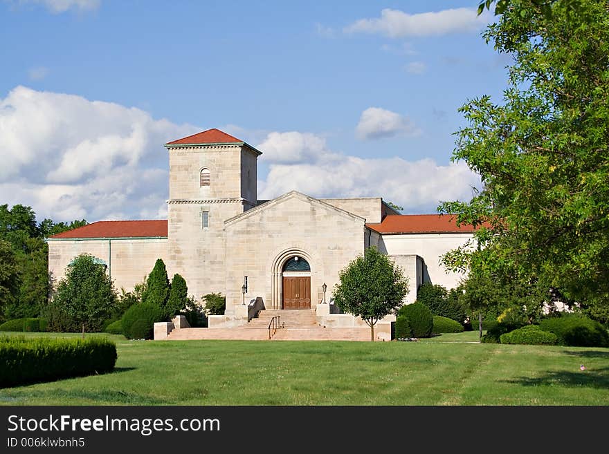 An all purpose church located on cemetery grounds. An all purpose church located on cemetery grounds.