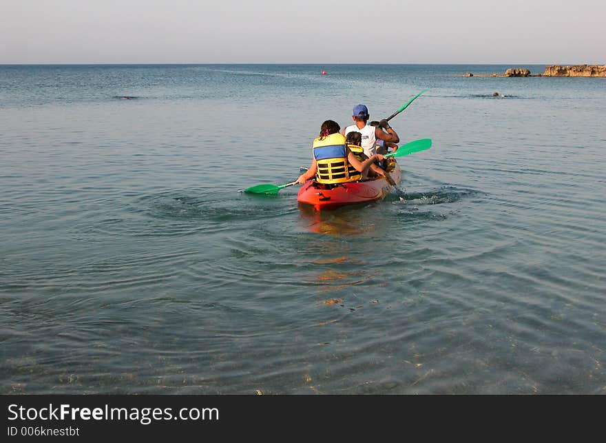 People in canoe at protaras area in cyprus