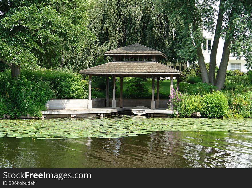 Boatshouse at Alster lake, Hamburg, Germany