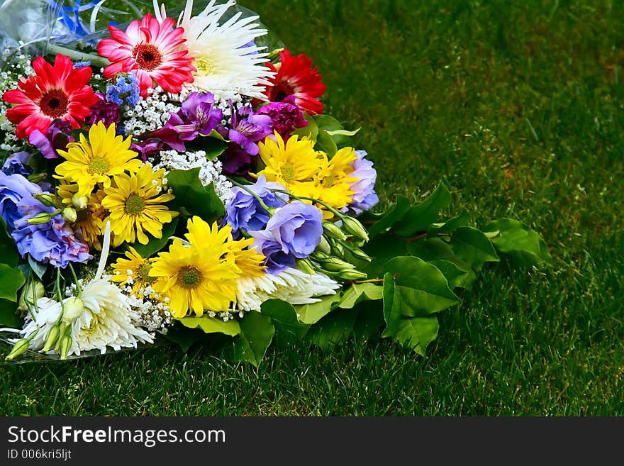 Bouquet of flowers on grass. Bouquet of flowers on grass.