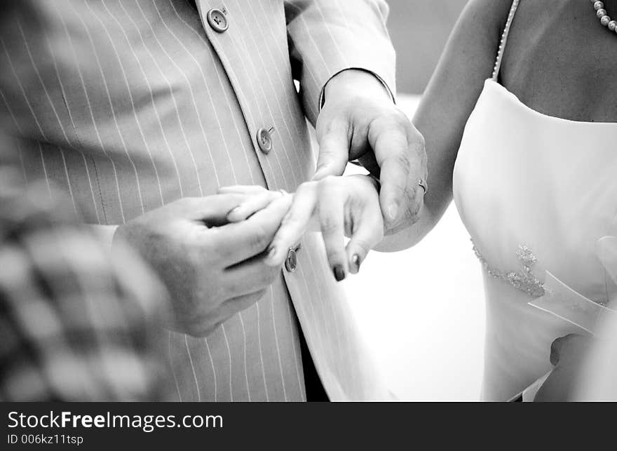 Groom and bride exchange rings