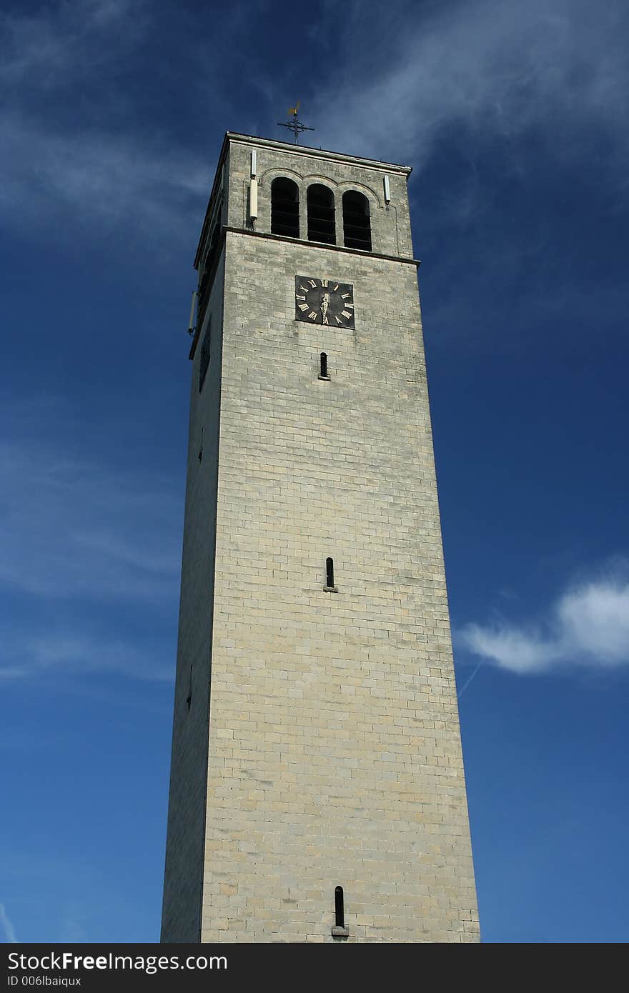 A rectangular church spire