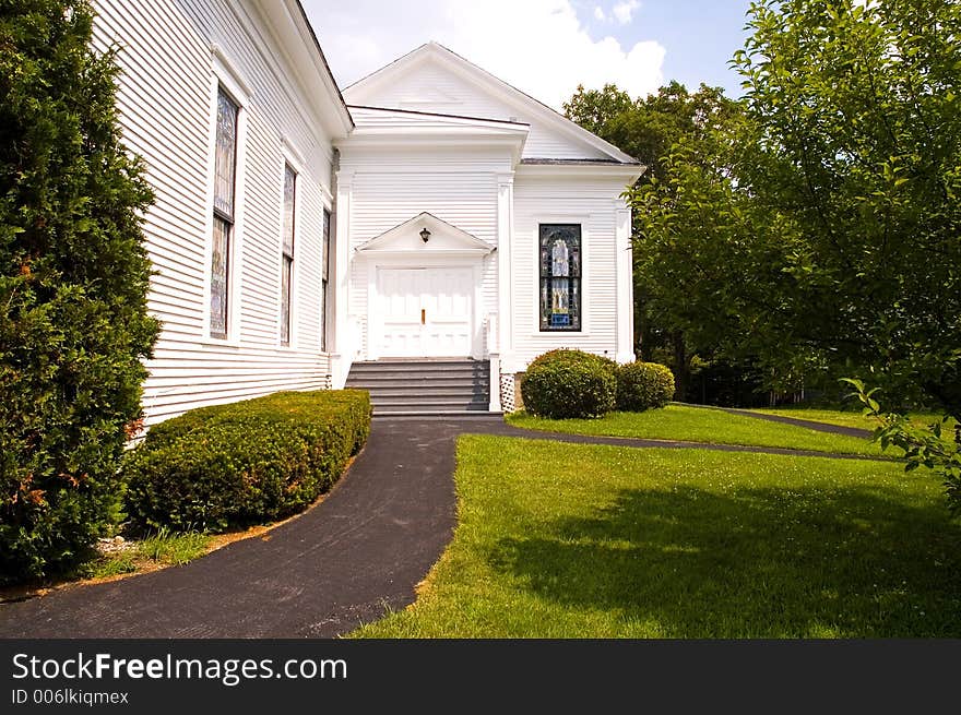 Side entrance to a new addition to a church in Monson, Maine. Side entrance to a new addition to a church in Monson, Maine