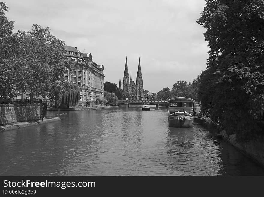 Canal in strasbourg black and white