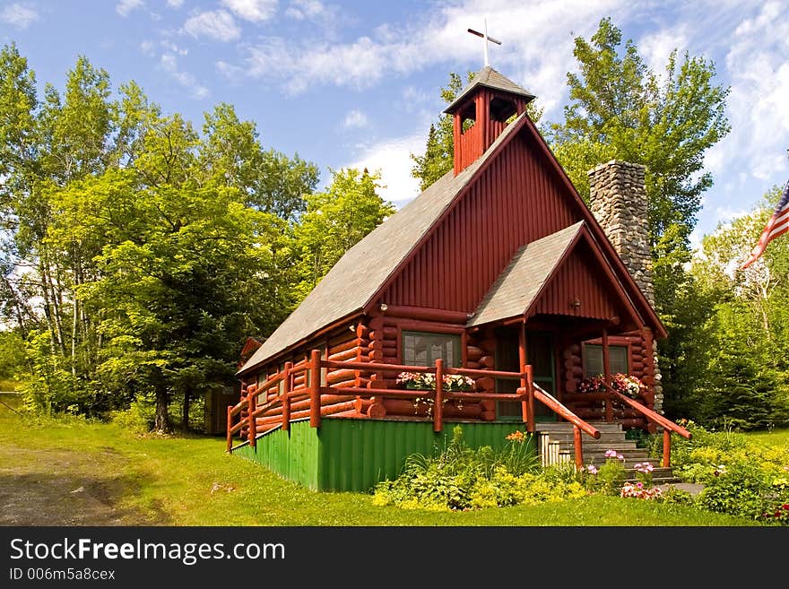 Unique little community church built out of logs in Rockwood, Maine. Unique little community church built out of logs in Rockwood, Maine