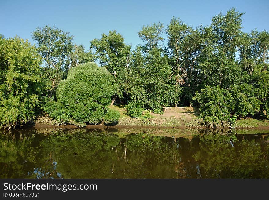 River and landscape in summer morning