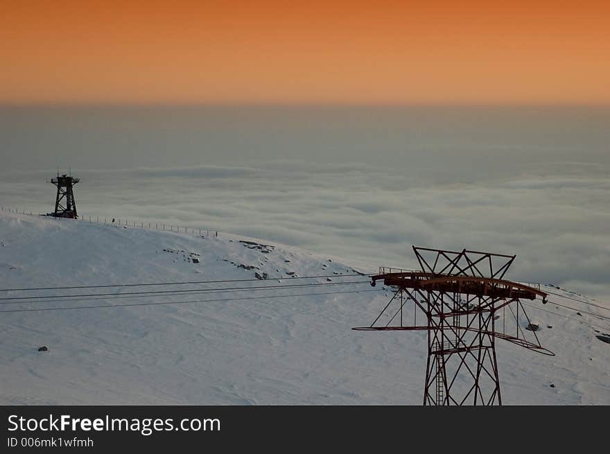 Sustaining pillars for cable car in Romanian Carpatians - Bucegi. Sustaining pillars for cable car in Romanian Carpatians - Bucegi