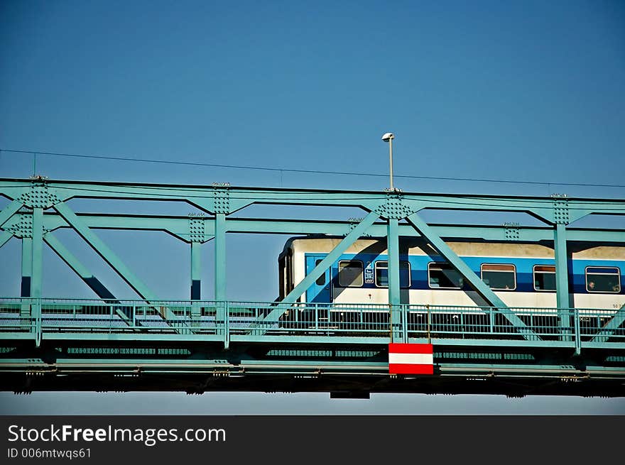 Train running over Danubian bridge. Train running over Danubian bridge