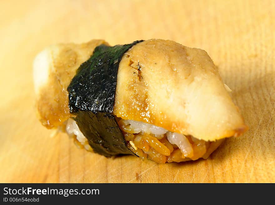 Fish Sushi on a wooden board