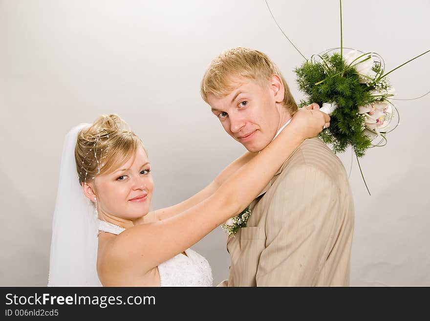 Portrait newlyweds in studio. Portrait newlyweds in studio