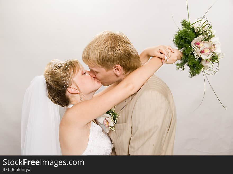 Portrait newlyweds in studio. Portrait newlyweds in studio