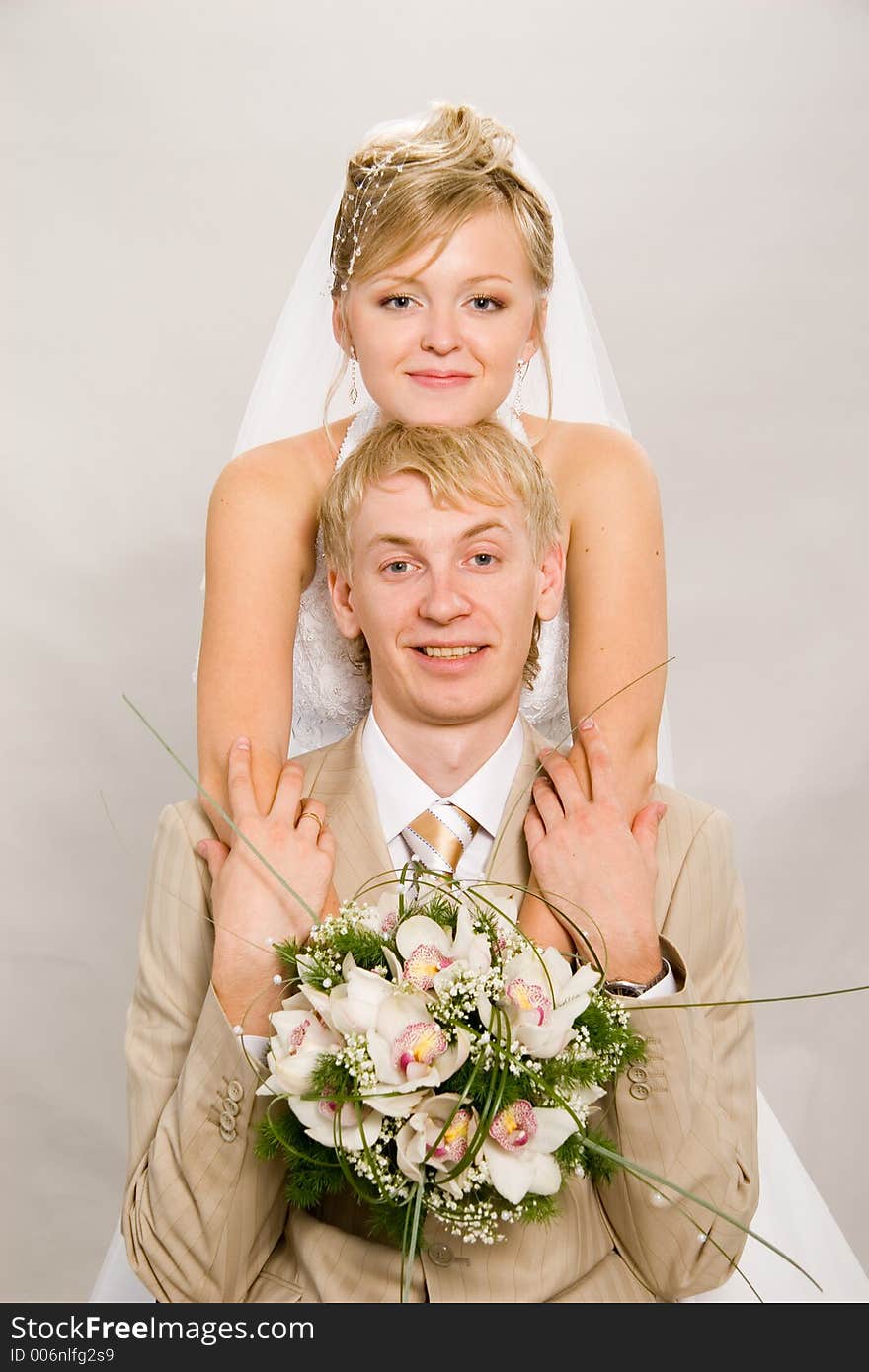 Portrait newlyweds in studio. Portrait newlyweds in studio