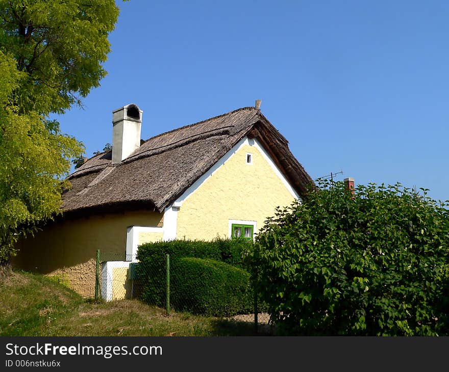 Thatched yellow house