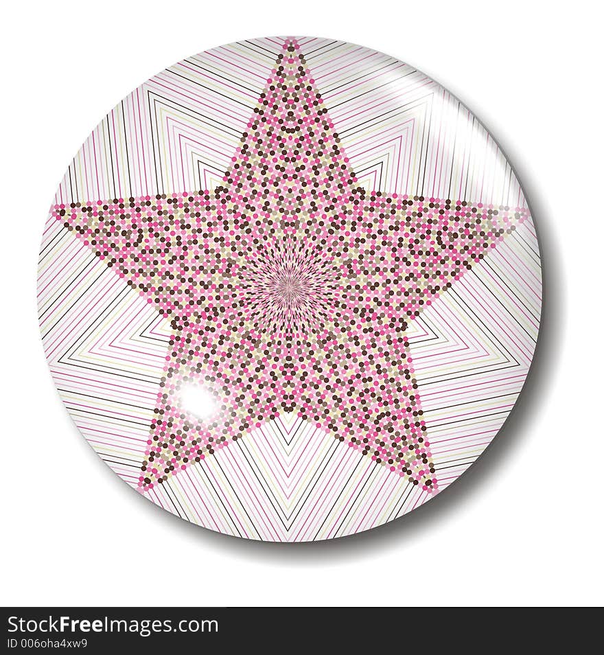 An illustration of a pink and brown star glass button with shadow. An illustration of a pink and brown star glass button with shadow.