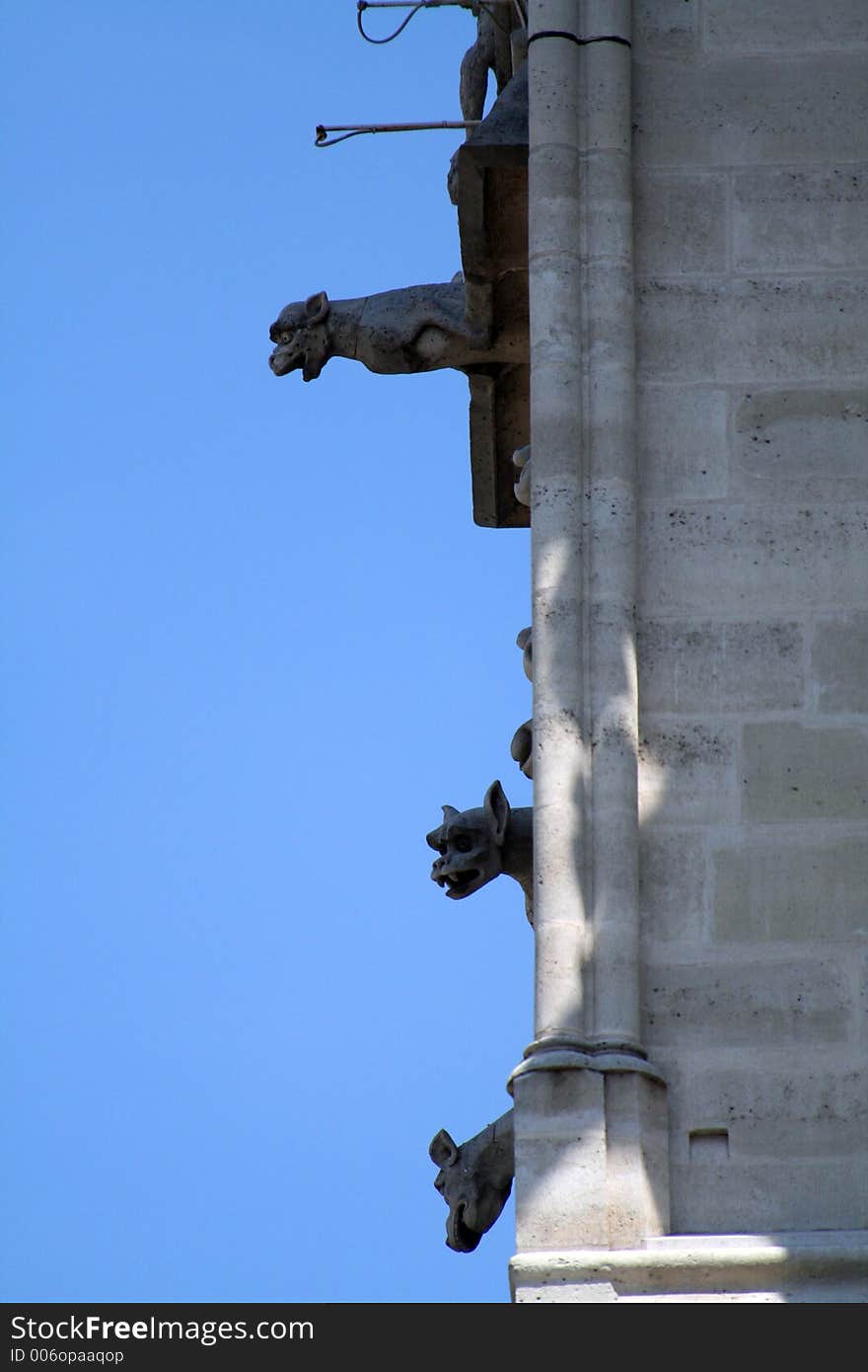 Gargoyle alignment on Notre Dame cathedral, Paris, France