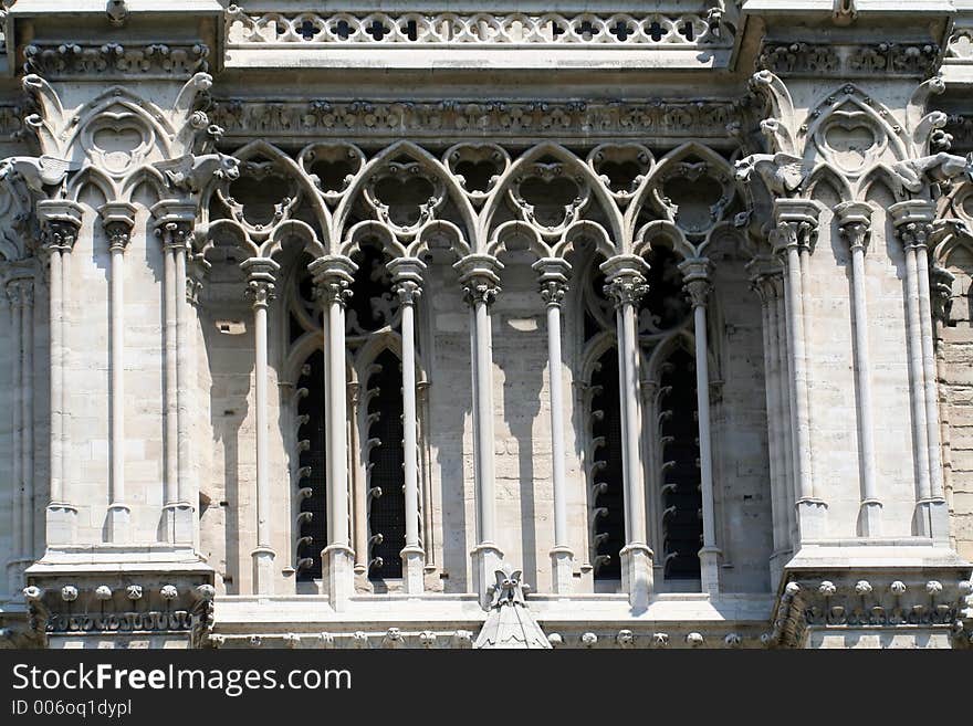 Gothic cathedral windows, Notre Dame, Paris, France