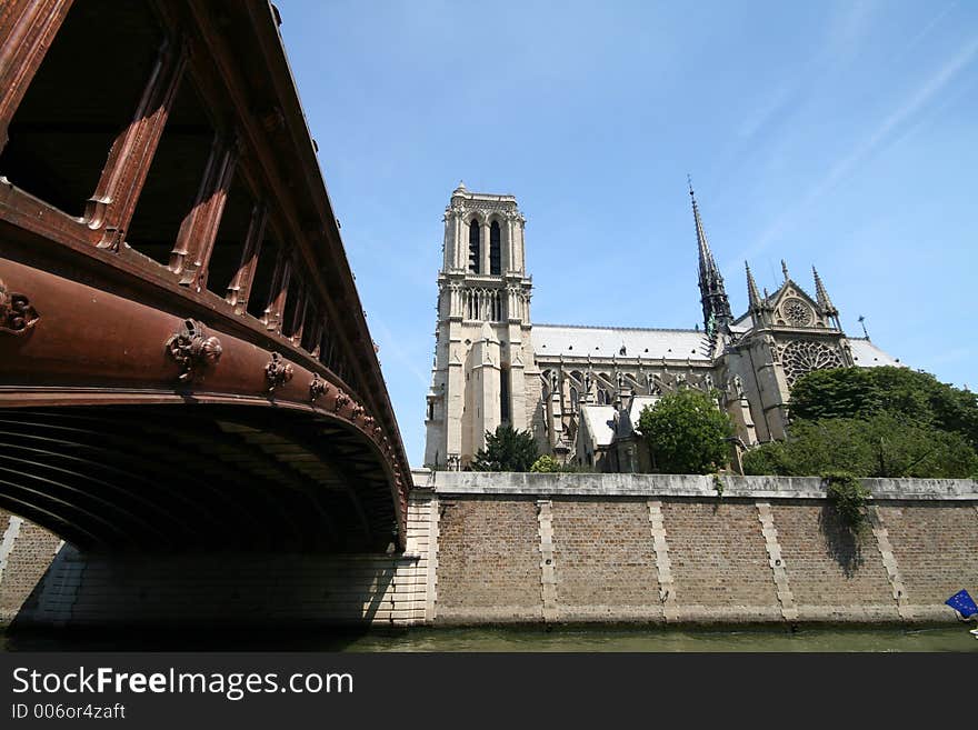 Notre dame and bridge, Paris, France