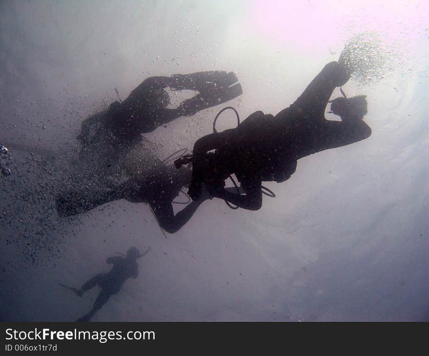 Divers doing thier safe stops. Divers doing thier safe stops