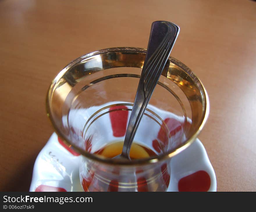 A glass of tea served in Turkish style