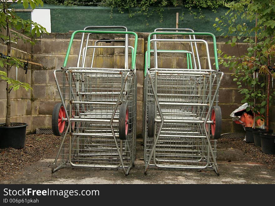 Lined up waiting for the next customer the plant trolleys are amust for any shopper walking around a garden centre