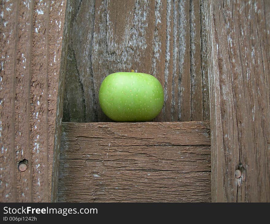 Green Apple on Cedar fence posts. Green Apple on Cedar fence posts