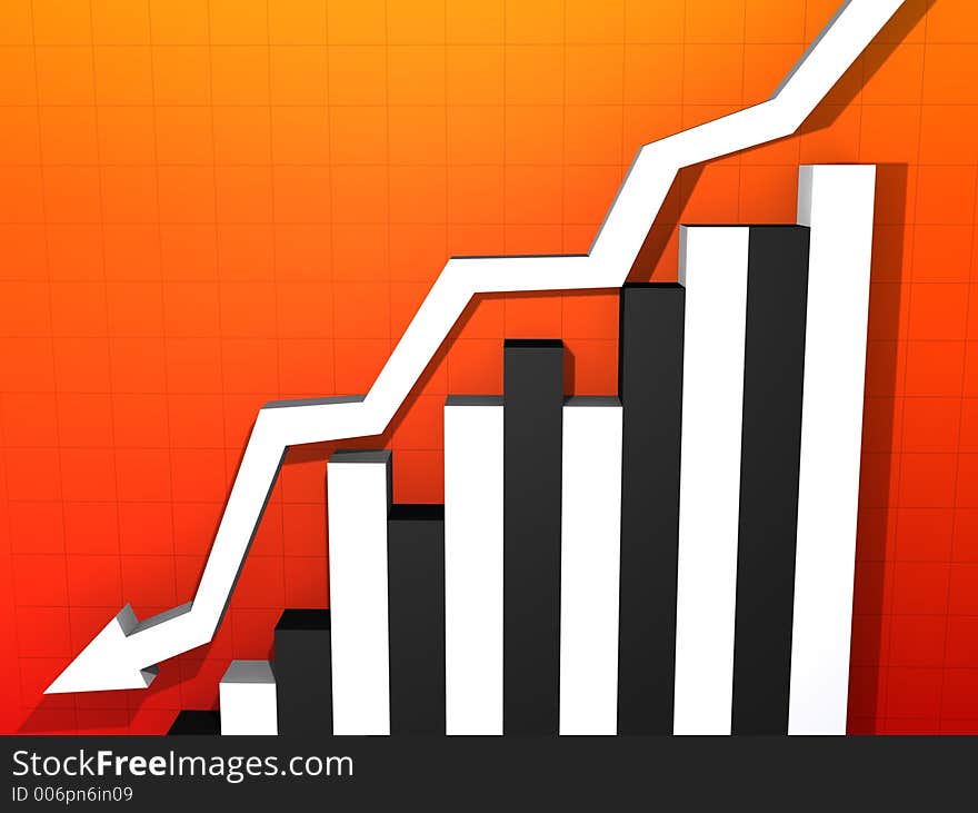 3d illustration of a falling statistic. 3d illustration of a falling statistic