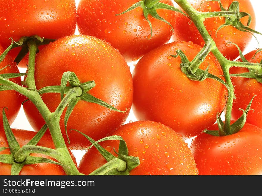 Close-up of a group of vine tomatoes