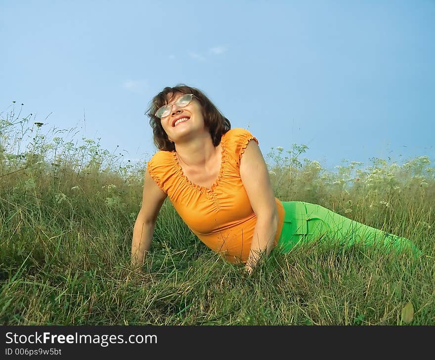 Girl reposes on grass. Girl reposes on grass